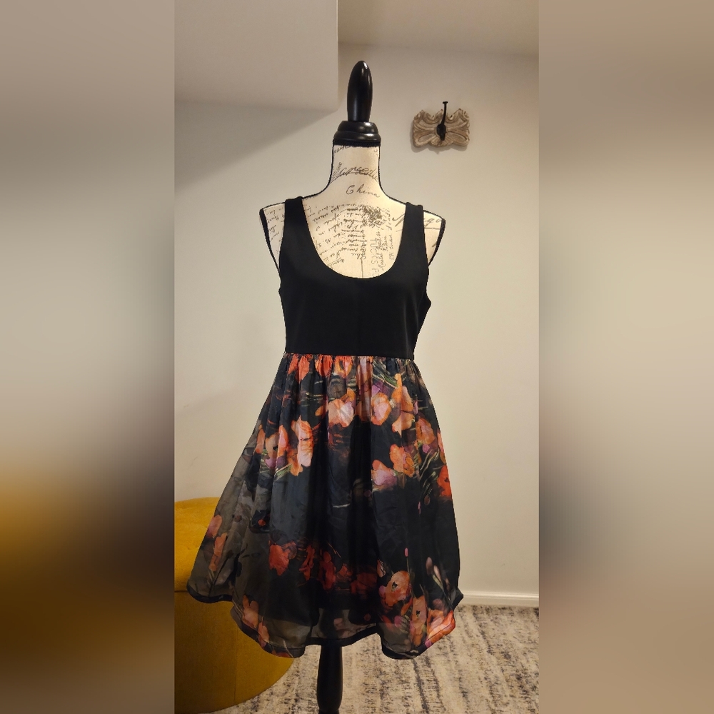 Alice + Olivia Black and Red Floral Mini Dress,Size S.